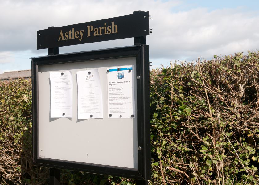 Single door aluminium notice board for Parish Council